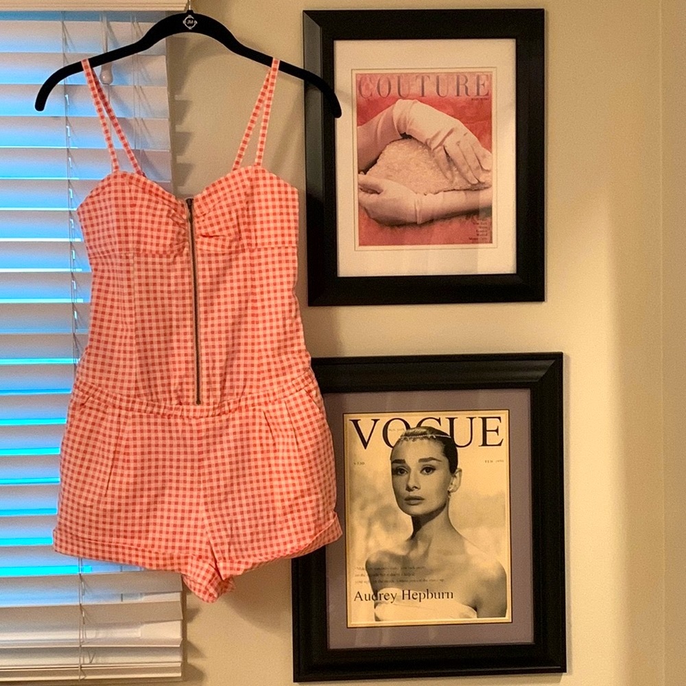 Pink and white vintage gingham romper.